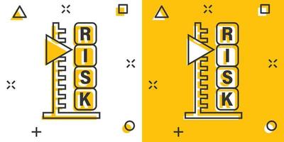 Risk level icon in comic style. Result cartoon vector illustration on white isolated background. Assessment splash effect business concept.