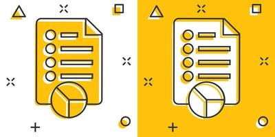 icono de documento en estilo cómico. informar ilustración vectorial de dibujos animados sobre fondo blanco aislado. concepto de negocio de efecto de salpicadura de hoja de papel. vector