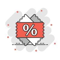 Price coupon icon in comic style. Discount tag cartoon sign vector illustration on white isolated background. Sale sticker splash effect business concept.