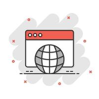 icono de dominio del sitio web en estilo cómico. ilustración de vector de dibujos animados de dirección de internet global sobre fondo blanco aislado. concepto de negocio de efecto de salpicadura de servidor.