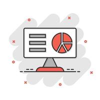 Website analytics icon in comic style. SEO data cartoon vector illustration on white isolated background. Computer diagram splash effect business concept.