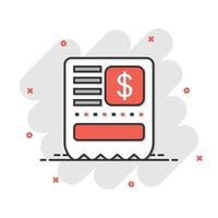 Money check icon in comic style. Checkbook cartoon vector illustration on white isolated background. Finance voucher splash effect business concept.