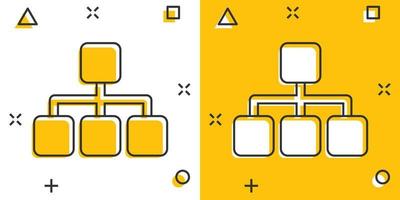 icono de diagrama de estructura de dibujos animados vectoriales en estilo cómico. pictograma de ilustración de signo de organización de gráfico. concepto de efecto de salpicadura de negocio de estructura. vector