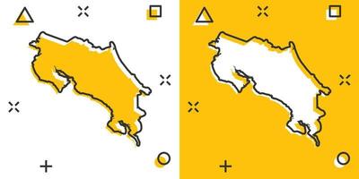 icono de mapa de costa rica de dibujos animados vectoriales en estilo cómico. pictograma de ilustración de signo de costa rica. concepto de efecto de salpicadura de negocio de mapa de cartografía. vector