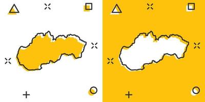 icono de mapa de eslovaquia de dibujos animados vectoriales en estilo cómico. pictograma de ilustración de signo de eslovaquia. concepto de efecto de salpicadura de negocio de mapa de cartografía. vector