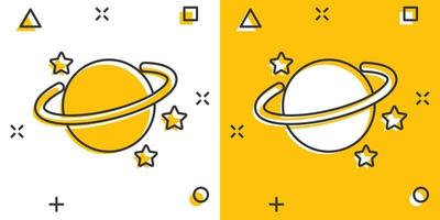 Saturn icon in comic style. Planet vector cartoon illustration on white isolated background. Galaxy space business concept splash effect.