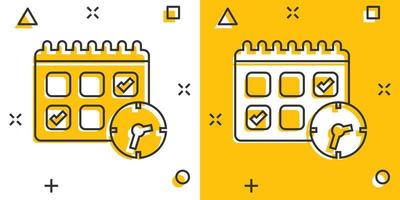 calendario con icono de reloj en estilo cómico. ilustración de vector de dibujos animados de agenda sobre fondo blanco aislado. programar el concepto de negocio de efecto de salpicadura del planificador de tiempo.