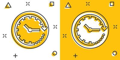 Clock icon in comic style. Watch cartoon vector illustration on white isolated background. Timer splash effect business concept.