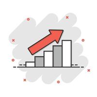 Chart graph icon in comic style. Arrow grow cartoon vector illustration on white isolated background. Analysis splash effect business concept.