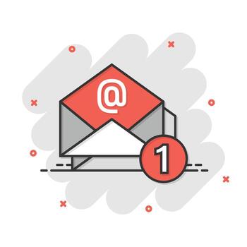 Email message icon in comic style. Mail document cartoon vector illustration on white isolated background. Message correspondence splash effect business concept.