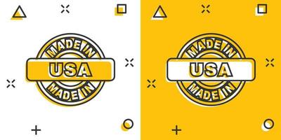 Cartoon made in USA icon in comic style. Manufactured illustration pictogram. Produce sign splash business concept. vector