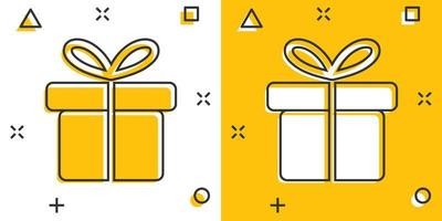 Vector cartoon gift box icon in comic style. Gift present sign illustration pictogram. Box business splash effect concept.