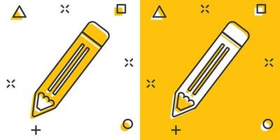 icono de lápiz de dibujos animados de vector en estilo cómico. pictograma de ilustración de signo de pluma. concepto de efecto de salpicadura de negocio de lápiz.