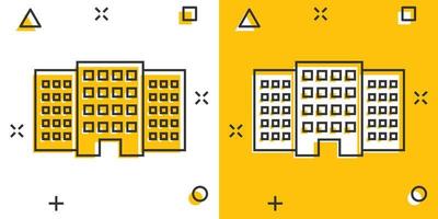 edificio de dibujos animados vectoriales en estilo cómico. pictograma de ilustración de signo de casa. concepto de efecto de salpicadura de negocio de construcción. vector