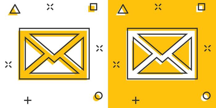 Mail envelope icon in comic style. Email message vector cartoon illustration pictogram. Mailbox e-mail business concept splash effect.