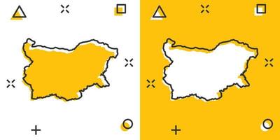 icono de mapa de bulgaria de dibujos animados vectoriales en estilo cómico. pictograma de ilustración de signo de bulgaria. concepto de efecto de salpicadura de negocio de mapa de cartografía. vector