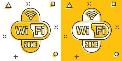 icono de zona wifi en estilo cómico. pictograma de ilustración de dibujos animados de vector de tecnología inalámbrica wi-fi. efecto de salpicadura del concepto de negocio wifi de red.