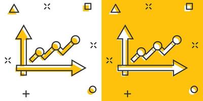 icono de tendencia del mercado en estilo cómico. ilustración de vector de dibujos animados de crecimiento financiero sobre fondo blanco aislado. aumentar el concepto de negocio de efecto de salpicadura.