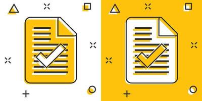 Document accepted icon in comic style. Correct cartoon vector illustration on white isolated background. Check message splash effect business concept.