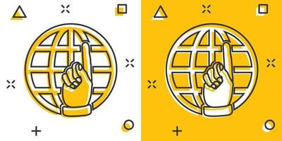 Vector cartoon go to web icon in comic style. Globe world sign illustration pictogram. WWW url business splash effect concept.