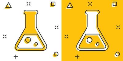 Vector cartoon chemical test tube icon in comic style. Laboratory glassware sign illustration pictogram. Flasks business splash effect concept.