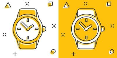 Vector cartoon watch icon in comic style. Clock sign illustration pictogram. Timer business splash effect concept.