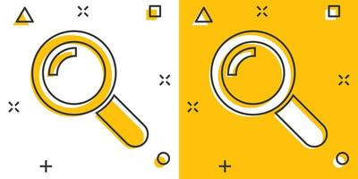 Loupe sign icon in comic style. Magnifier vector cartoon illustration on white isolated background. Search business concept splash effect.