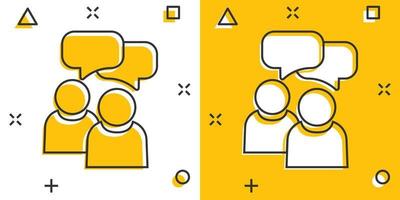 People with speech bubble icon in comic style. Business agreement vector cartoon illustration pictogram. Partnership talk business concept splash effect.