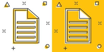 icono de documento de dibujos animados vectoriales en estilo cómico. pictograma de ilustración de signo de página de papel. tenga en cuenta el concepto de efecto de salpicadura empresarial. vector