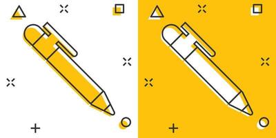 Pen icon in comic style. Highlighter vector cartoon illustration pictogram. Pen business concept splash effect.