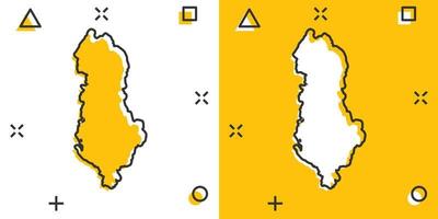 icono de mapa de albania de dibujos animados vectoriales en estilo cómico. pictograma de ilustración de signo de albania. concepto de efecto de salpicadura de negocio de mapa de cartografía. vector