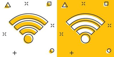 Wifi internet icon in comic style. Wi-fi wireless technology vector cartoon illustration pictogram. Network wifi business concept splash effect.