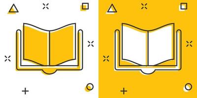 Book education icon in comic style. Literature magazine vector cartoon illustration pictogram. Book paper business concept splash effect.