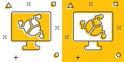 icono de monitor analítico en estilo cómico. ilustración de dibujos animados de vector de diagrama sobre fondo blanco aislado. efecto de salpicadura de concepto de negocio estadístico.