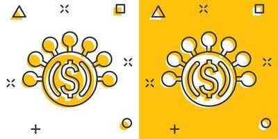 icono de ingresos de dinero en estilo cómico. ilustración de vector de dibujos animados de moneda de dólar sobre fondo blanco aislado. concepto de negocio de efecto de salpicadura de estructura financiera.