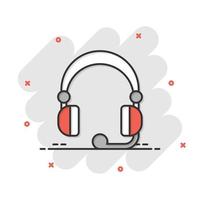 Helpdesk icon in comic style. Headphone cartoon vector illustration on white isolated background. Chat operator splash effect business concept.