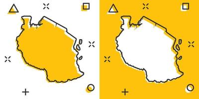 icono de mapa de tanzania de dibujos animados vectoriales en estilo cómico. pictograma de ilustración de signo de tanzania. concepto de efecto de salpicadura de negocio de mapa de cartografía. vector
