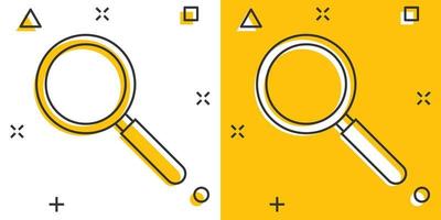 Vector cartoon loupe icon in comic style. Magnifier sign illustration pictogram. Search business splash effect concept.