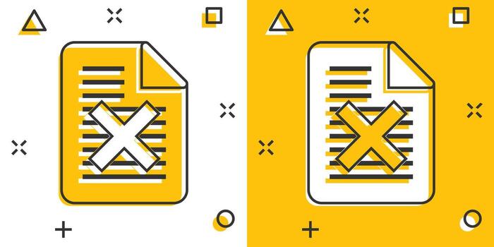 Document error icon in comic style. Broken report cartoon vector illustration on white isolated background. Damaged splash effect business concept.