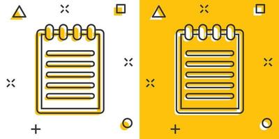 Vector cartoon document icon in comic style. Paper page sign illustration pictogram. Note business splash effect concept.