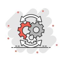 Workflow icon in comic style. Gear effective cartoon vector illustration on white isolated background. Process organization splash effect business concept.