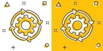 Workflow icon in comic style. Gear effective cartoon vector illustration on white isolated background. Process organization splash effect business concept.