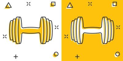 icono de gimnasio de fitness con mancuernas de dibujos animados vectoriales en estilo cómico. Pictograma de ilustración de concepto de barra. concepto de efecto de salpicadura de negocio deportivo de culturismo. vector