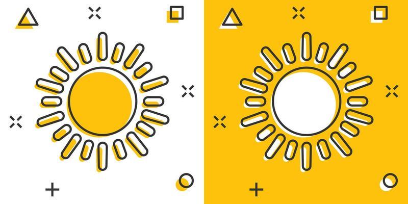 Sun icon in comic style. Sunlight cartoon sign vector illustration on white isolated background. Daylight splash effect business concept.