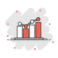 Growing bar graph icon in comic style. Increase arrow cartoon vector illustration on white background. Infographic progress splash effect business concept.