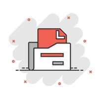 File folder icon in comic style. Documents archive cartoon vector illustration on isolated background. Storage splash effect business concept.