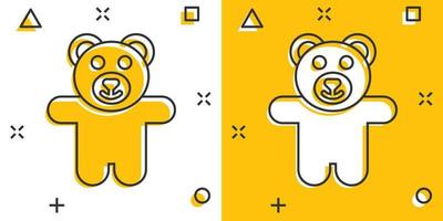 Vector cartoon teddy bear plush toy icon in comic style. Teddy toy sign illustration pictogram. Bear business splash effect concept.