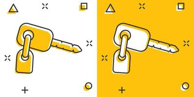 Vector cartoon key icon in comic style. Secret keyword sign illustration pictogram. Key business splash effect concept.