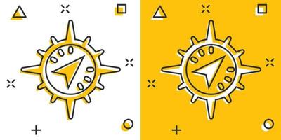Global navigation icon in comic style. Compass gps vector cartoon illustration on white isolated background. Location discovery business concept splash effect.