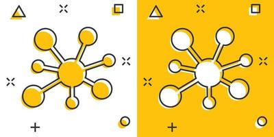 icono de signo de conexión de red central en estilo cómico. ilustración de dibujos animados de vector de molécula de adn sobre fondo blanco aislado. efecto de salpicadura de concepto de negocio de átomo.